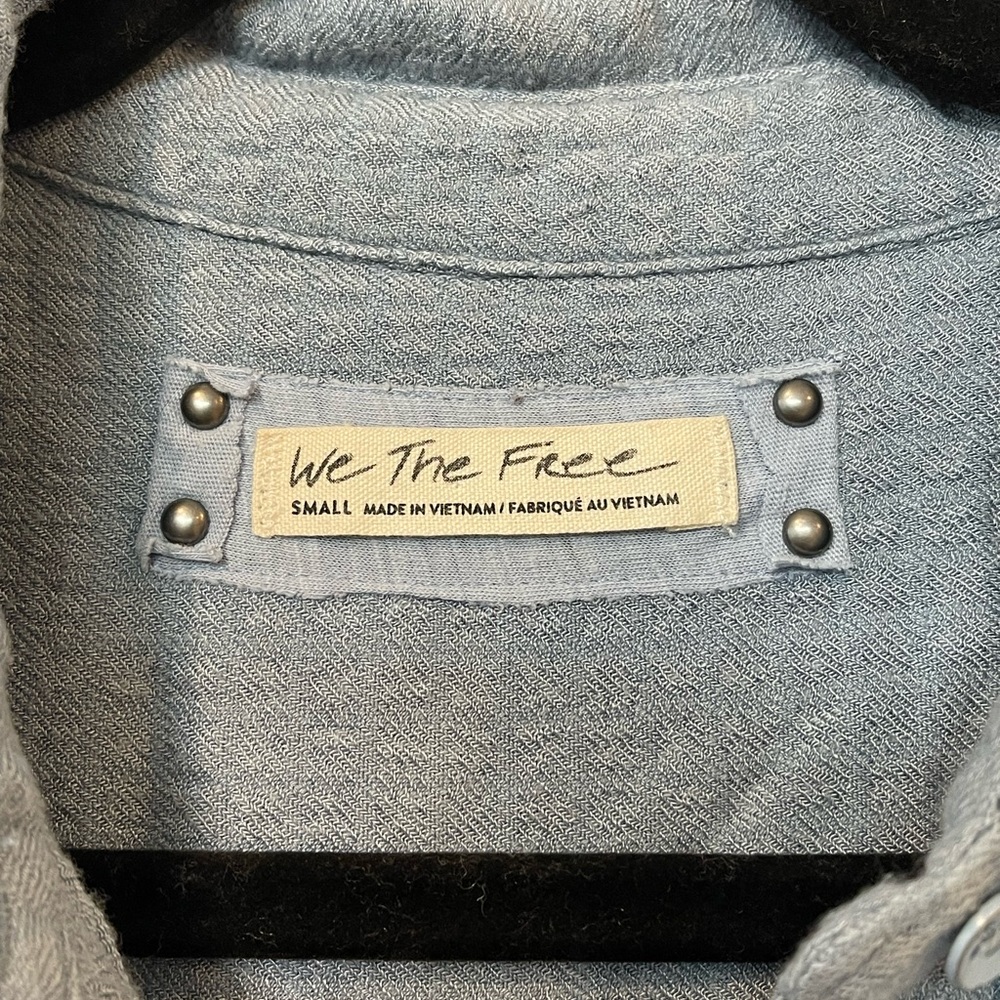 Free People Hidden Valley Tunic Top Size Small Oversized Button Up Slate Blue - Picture 2 of 7